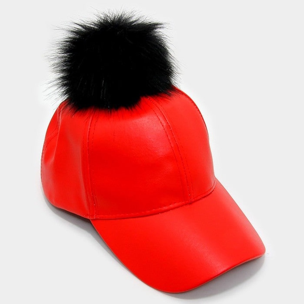 Vegan leather pom pom Hat